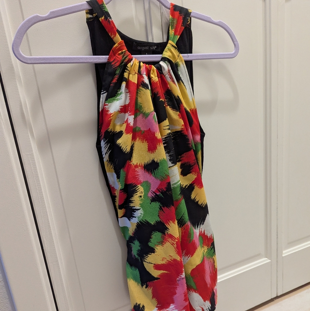 August Silk Halter Tank Top Sweater Tie Waist Floral S
